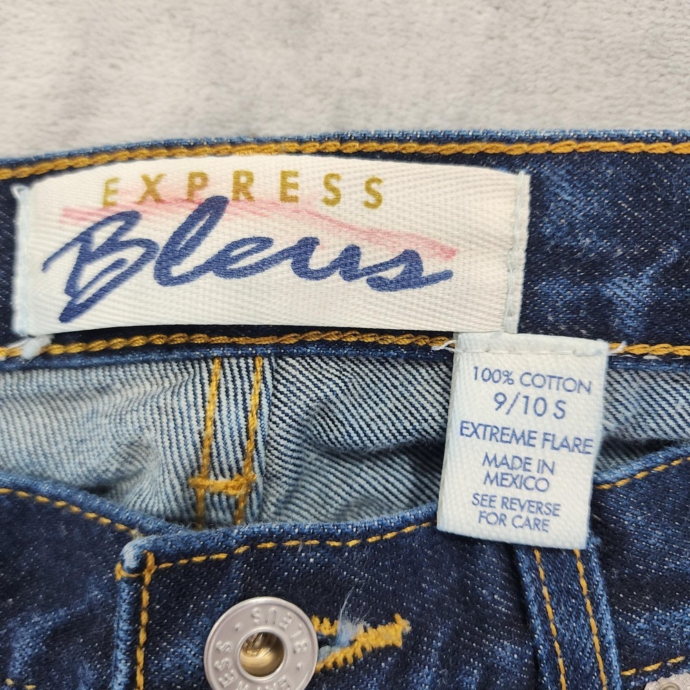 Vintage Express Bleus Jeans Womens 9/10S Blue Dark Wash Extreme Flare Leg Casual - Picture 6 of 12
